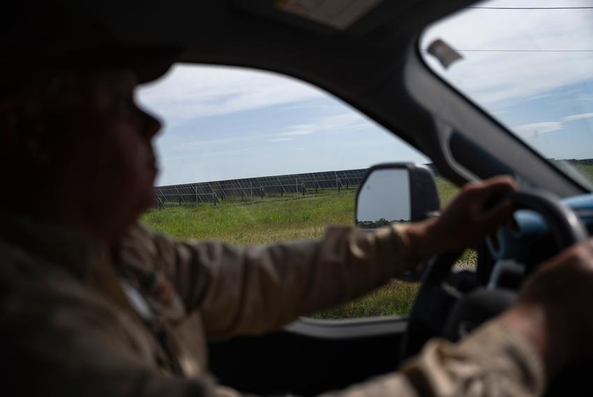 Robert Fleming drives past the Big Elm solar project on Tuesday, May 13, 2025, in Troy.